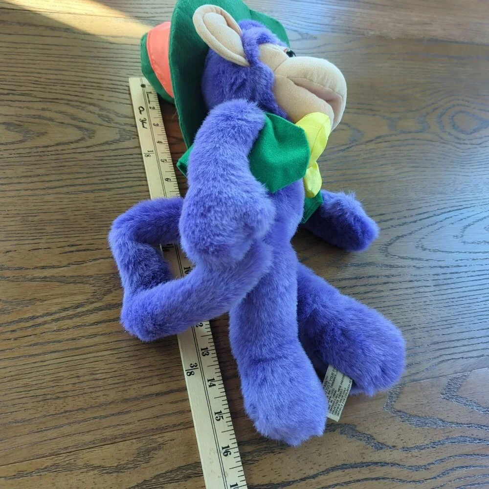Vintage Wisharoo Park Bestever Plush Purple Monkey with Hat and Bow 1998 PBS